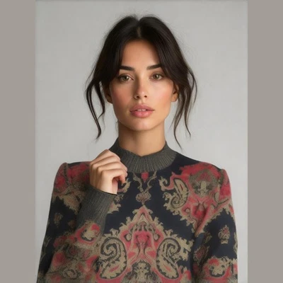 Suéter Pullover Italiano Vintage Domanni Negro Rojo Naranja Estampado Lana Metálico M Foto 1 de 4