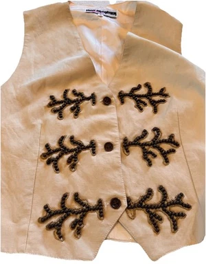 VTG NWT Womens Beaded Linen X Satin Back Vest Sz L New Frontier Boho Prairie USA - Image 1 of 4