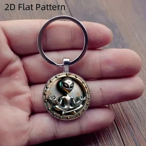 Alien Zen UFO Pendant Meditation Keyring Keychain Handcrafted Handmade gift - Picture 1 of 3