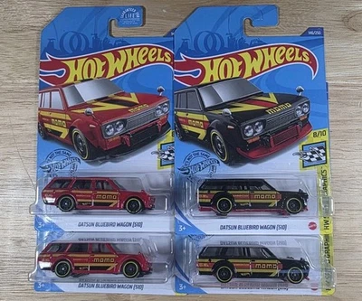 风火轮 Datsun Bluebird Wagons 510 MOMO 4 件装黑色和红色 免运费  — 第 1/4 张图片