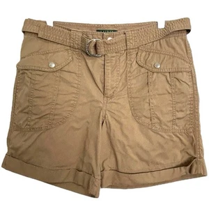 Lauren Ralph Lauren Womens Shorts 10 Brown Kahki Tan Belt Pockets Cuffed - Picture 1 of 5
