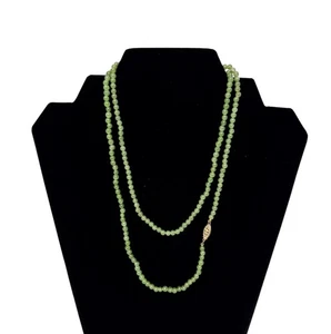 Vintage Natural Jade 32" Round 3mm Beads 14/20K Gold Filled Clasp Necklace - Picture 1 of 23