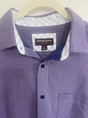 JOHNSTON & MURPHY SZ L MENS LONG SLEEVE COTTON PURPLE BUTTON DOWN SHIRT COLLARED - Image 1 of 4