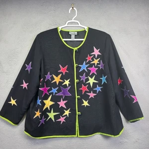 Indigo Moon Jacket Womens 2X Black Metallic Stars Colorful Artsy Retro Blazer - Picture 1 of 13
