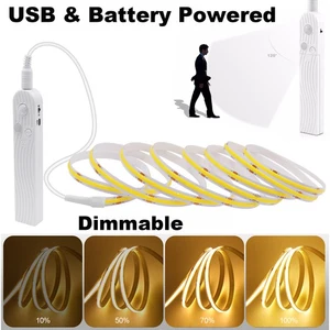 COB Motion Sensor LED Strip Light USB/Battery Powered Underbed Lamp Auto-On/Off - Picture 1 of 26