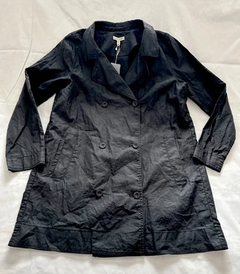 Nwt Eileen Fisher Black Trench Jacket Top Double Breasted 100% Organic Linen S/M - Image 1 of 4