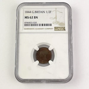 NGC Graded 1844 Great Britain 1/2F 1/2 Half Farthing MS62 MS 62 BN Coin - Picture 1 of 4