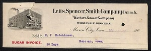Cabezal de cartel Letts, Spencer, Smith Co. Grocer Mason City IA - Hutchinson* 1903 Cut - Imagen 1 de 2