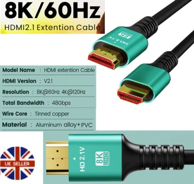 8K HDMI Cable 2.1 Ultra High Speed HDTV Lead 3D ARC 7680*4320P For SKY PS5 XBOX - Image 1 of 4