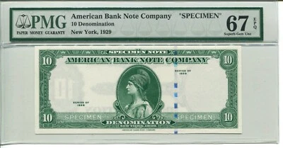 1929 American Bank Note Company 10 Specimen PMG 67 EPQ SUPERB GEM UNCIRCULATED - Image 1 of 2