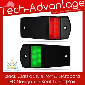 12V BOAT YACHT BLACK TRADITIONAL INBUILT LED NAVIGATION PORT & STARBOARD LIGHTS - Picture 1 of 5