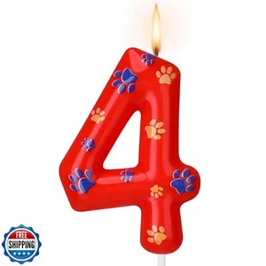 Conelist Number 4 Dog Paw Birthday Candles Dog Patrol Toppers Candles Blue Ye - Picture 1 of 5