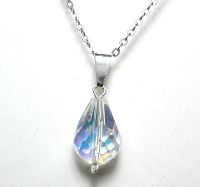 Rheinkiesel Anhänger Tropfen klar + Multicolor Massiv 925 Sterlingsilber (19-S - Bild 1 von 4