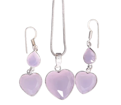 Sterling925 Argento Quarzo Rosa Gemme Artigianale Ciondolo Orecchini Donna Festa - Immagine 1 di 4