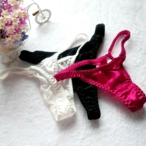 3x Damen 100% Seide Tanga Höschen Sexy G-String Slips Unterwäsche Dessous Weich Rot - Bild 1 von 12