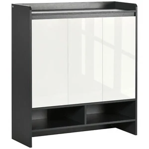 High Gloss Shoe Cabinet with White Doors and Open Shelves, Hallway Shoe - Picture 1 of 9