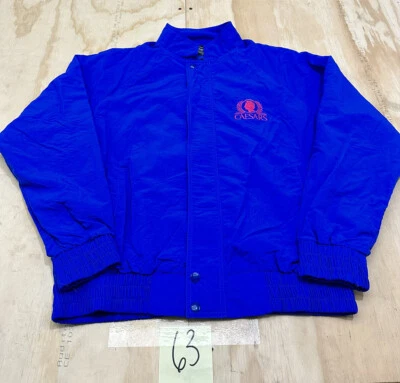 Vintage 80s Men's Caesars Palace Blue Full Zip Windbreaker Jacket Sz Medium - Image 1 of 4