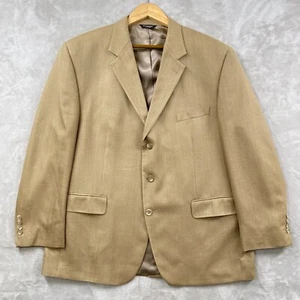 Chaps Blazer Mens Sz 48L Herringbone Three Button Single Breasted Silk Tan READ - Picture 1 of 14