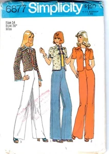 1975 SIMPLICITY6877 size 14 bust 36" Misses Jacket & pants wide pants flared - Picture 1 of 2