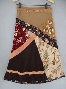 Sportsgirl Skirt Womens 10 Brown Beige Red Patchwork Floral Paisley A Line Midi - Picture 1 of 21