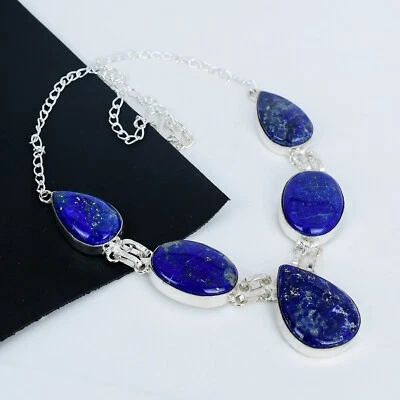 Lapis Lazuli Gemstone Handmade 925 Sterling Silver Necklace For Birthday Gifts - Image 1 of 4