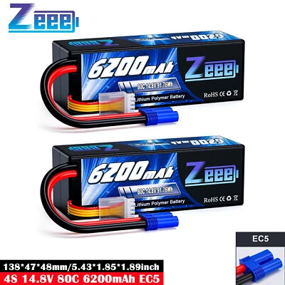 2x Zeee 4S Lipo Akku 14.8V 80C 6200mAh EC5 Stecker für RC Auto Flugzeug Buggy - Bild 1 von 4