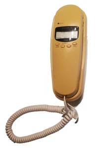 Retro trimline Push Button Corded Wall Desk Phone, caller ID, yellow / white - Zdjęcie 1 z 5