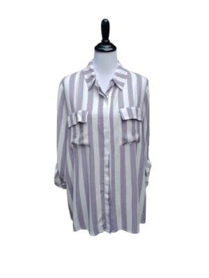 Gibson Women's Button-down Blouse SIZE LARGE Purple White Striped Rayon - Image 1 of 4