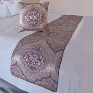Decorative Purple Jacquard Twin Bed Runner, Damask - Embre Purple - Picture 1 of 5