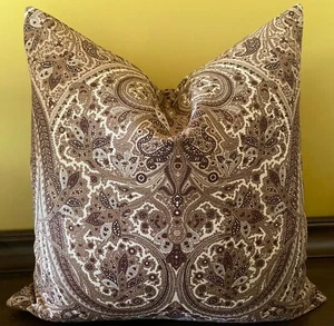 Ralph Lauren Havergate Paisley Sparrow Brown Beige Ivory Italian Linen Pillow Cv - Picture 1 of 15