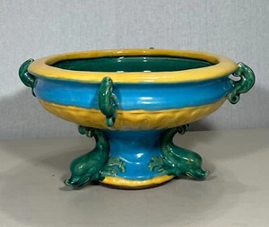RARE VINTAGE MCM DOLPHIN FISH MAJOLICA PEDESTAL COMPOTE DISH POT MID CENTURY WOW - Picture 1 of 10