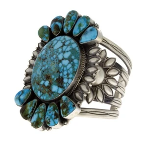 Natural Kingman Turquoise Cluster Bracelet By Navajo Artist Derrick Gordon - Picture 1 of 5