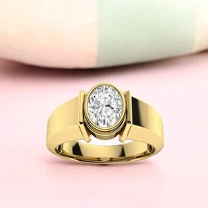 Ovaler Verlobungsring 0,70 ct Lab Grown Diamant 18K Gelbgold Band 7,5 mm Herren - Bild 1 von 9