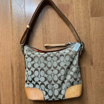 COACH Signature Shoulder Crossbody Top Zip Bag 6347 Tan Leather 10.5”x9”x3” - Image 1 of 4