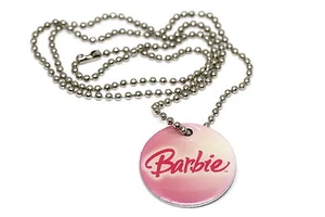 BRACCIALE MATTEL BARBIE PINK ROUND TAG CHAIN FASHION NECKLACE - Picture 1 of 2