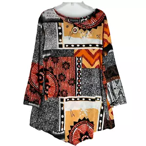 MISHCA Tunic Top Blouse Size L Modern Art Art To Wear Mixed Print Long Sleeves - Picture 1 of 7