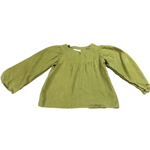 MABEL + HONEY Girls Chartreuse Green Linen Popover Blouse Top Size 8  - Picture 1 of 3