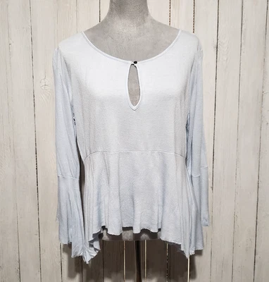 Lucky Brand S 上衣蓝色针织喇叭袖小屋波西米亚农民奇思妙想仙女粉彩 — 第 1/4 张图片