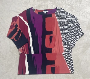 Chicos Top Donna Taglia 1 Medium Multicolore Geometrico Elasticizzato Pullover Blusa - Foto 1 di 8