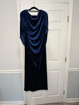 R&M Richards Women’s Size 12 Blue Velvet Long Sleeve Draped Cowl Gown  - Image 1 of 4