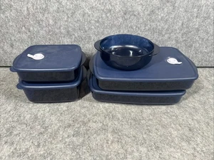 Tupperware Rock N Serve Set 5 Schüsseln Behälter dunkelblau Vintage Auslaufmodell - Bild 1 von 13