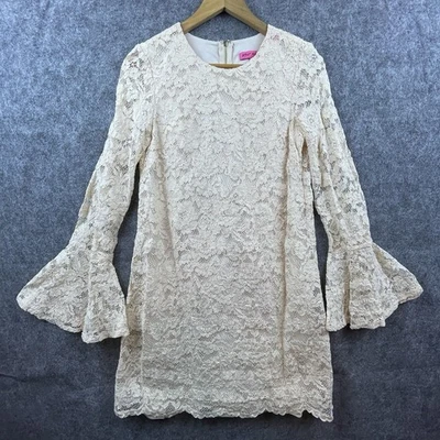 Betsey Johnson Dress Womens 6 Cream Lace Y2K 90s Flare Sleeve Party Formal HOCO - Image 1 of 4