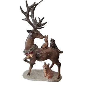 Rentier & Tier 13" Glitzer Wald Harz Tisch Skulptur Weihnachten Hirsch Hirsch - Bild 1 von 12