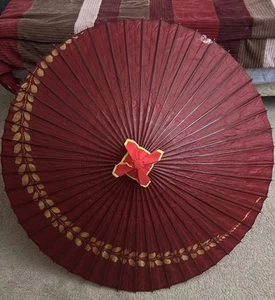 Vintage Japanese Paper Umbrella Red Wine Craft Interior - Picture 1 of 8