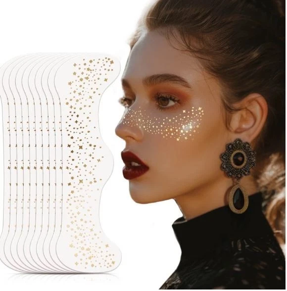 Parches de 24 hojas de pecas brillantes doradas y plateadas para tatuaje facial, manchas brillantes Foto 1 de 1