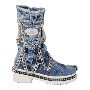 Denim Boots Shoes, Handmade Women's Sports Boots/Birthday Gift - Picture 1 of 7