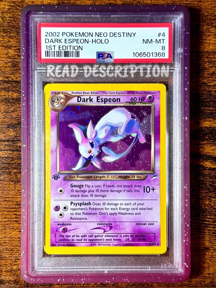 2002 Pokemon Neo Destiny 1st Edition Dark Espeon Holo Foil #4 PSA 8 - Image 1 of 1