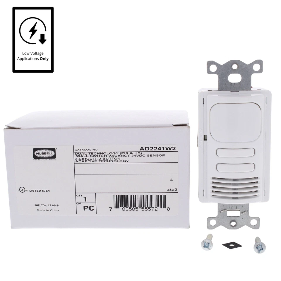 Interruptor sensor de vacío Hubbell blanco bajo voltaje PIR/US 2 circuitos 24VDC AD2241W2 Foto 1 de 1