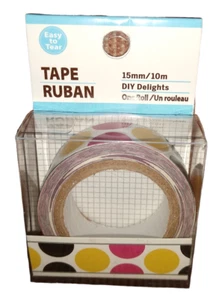 Klebeband Ruban 15mm/10m Planer Washi Tape Sammelalbum - Schwarz, Gelb, Rosa Kreise - Bild 1 von 1