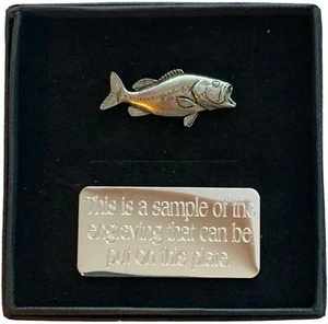Personalised Gift Box & Hand Made Large Mouth Bass Fish (F20) Pewter Pin Badge - Picture 1 of 8